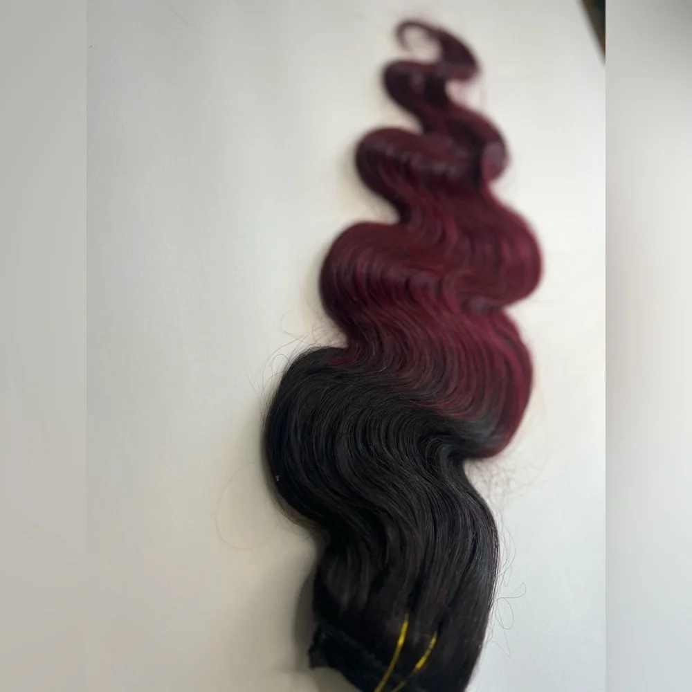 22”  body Wave Clip In Ombre Black to Burgundy  hair extensions